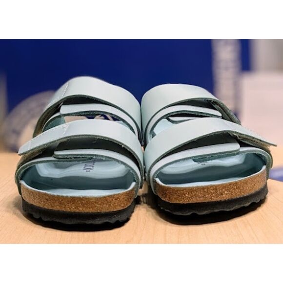 Birkenstock Uji Surf Green Nubuck Leather Two Strap Shine Sandals W9 EU40 NIB - Picture 6 of 13